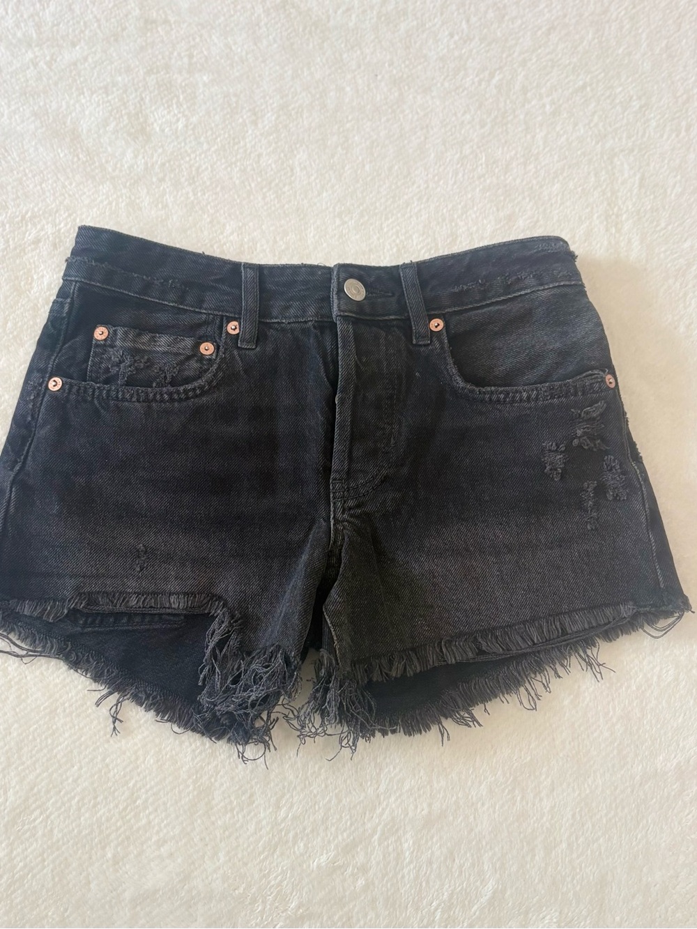 We The Free Black Distressed Frayed Denim Shorts